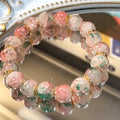 Korean Style Colorful Crackle Glass Round Beaded Bracelet Gradient Elastic Light Luxury Jewelry view 2
