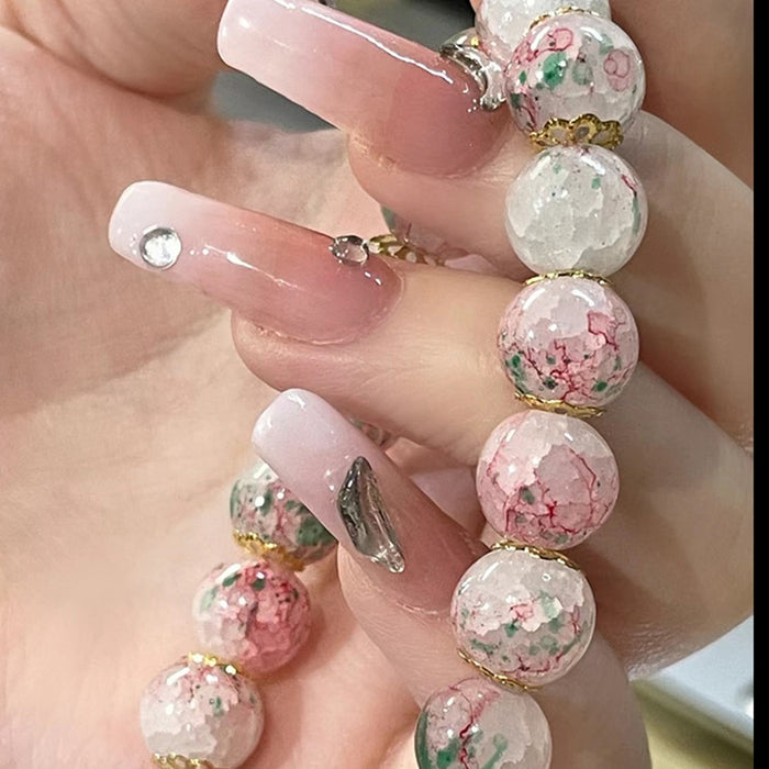Korean Style Colorful Crackle Glass Round Beaded Bracelet Gradient Elastic Light Luxury Jewelry