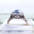 French Palace Style Long Hexagon Blue Metal Statement Ring, Elegant Women's Fashion Jewelry view 3