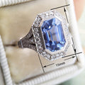 French Palace Style Long Hexagon Blue Metal Statement Ring, Elegant Women's Fashion Jewelry view 5
