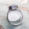French Palace Style Long Hexagon Blue Metal Statement Ring, Elegant Women's Fashion Jewelry view 4
