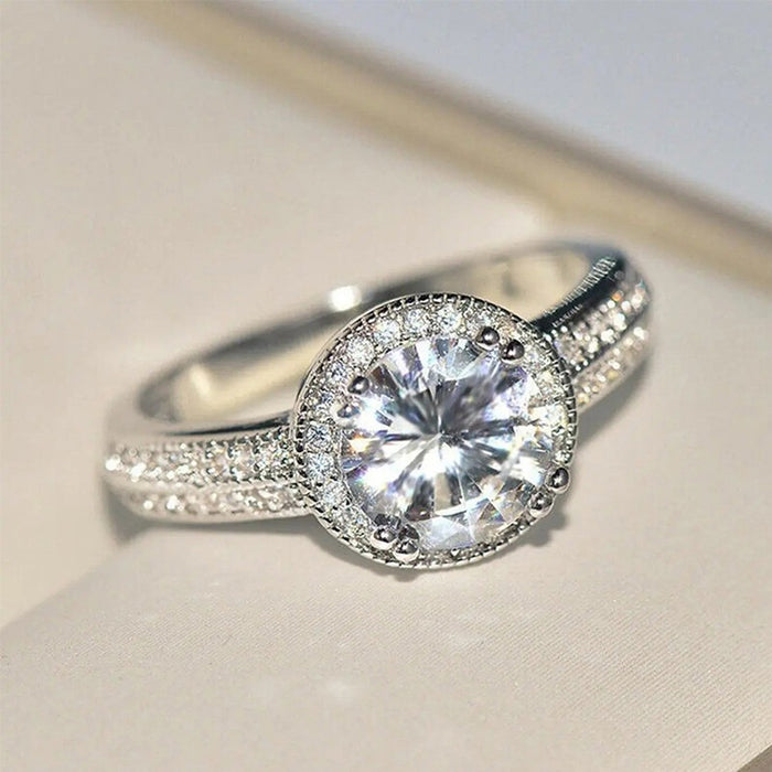Elegant Womens Wedding Proposal Ring With Sparkling Round Zircon Classic Fashion Engagement Jewelry