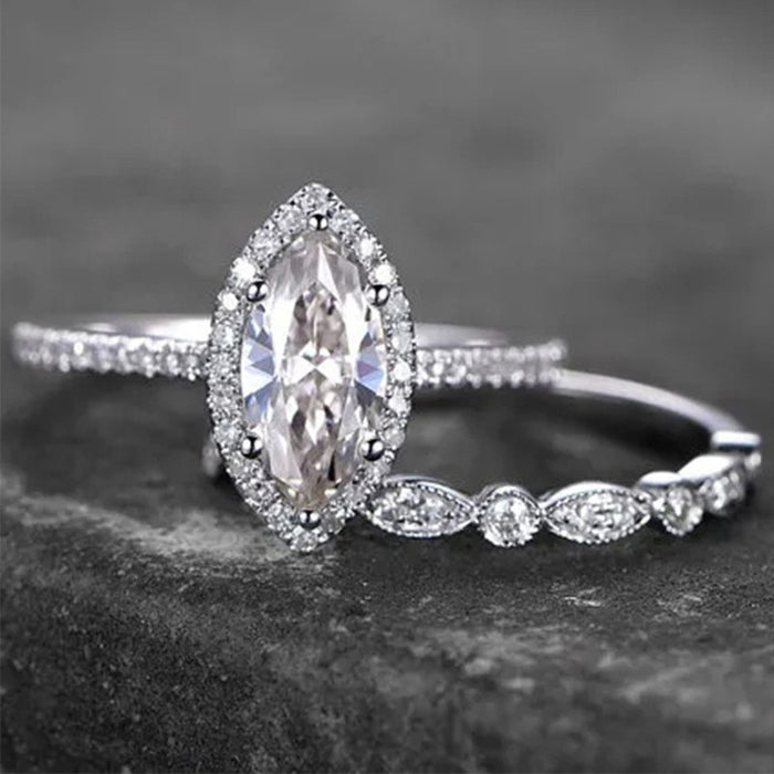 Luxury Women's Ring Set Marquise Zircon Couple Rings Fashion Wedding Accessory Jewelry