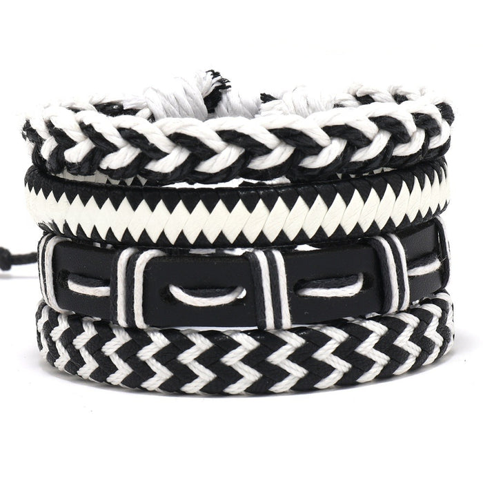 Punk Men's Multi Layer Leather Bracelet DIY Four Piece Set, Handmade Braided Bangle Jewelry