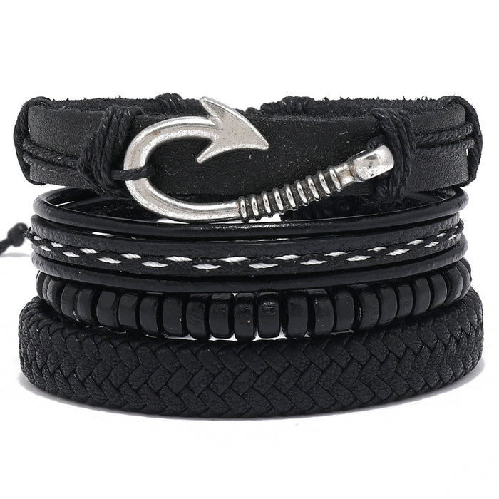 Hot Selling European American Men's Multilayer Leather Bangle DIY 4 Piece Handmade Bracelet Set
