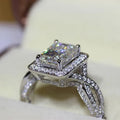 Vintage Square Micro Pave Zircon Closed Ring Set For Women With Twisted Band Queen Style view 3