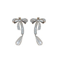 Light Luxury Zircon Bowknot Teardrop Pearl Necklace Earrings Jewelry Set view 5