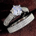 Creative Copper White Gold Plated Zircon Couple Rings, Simulated Diamond Proposal Ring For Women view 1