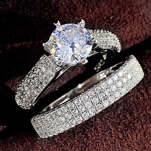 Creative Copper White Gold Plated Zircon Couple Rings, Simulated Diamond Proposal Ring For Women