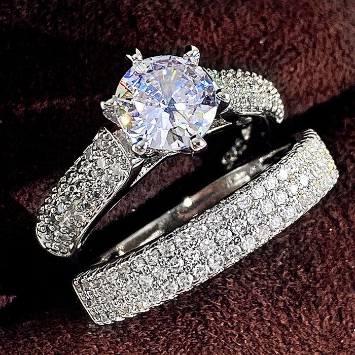 Creative Copper White Gold Plated Zircon Couple Rings, Simulated Diamond Proposal Ring For Women