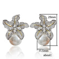 Two Tone Lily Flower Stud Earrings With Faux Pearl, Light Luxury Winter Drop Earrings view 5