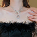 Light Luxury Alloy Rhinestone Zircon Square Bow Necklace Earrings Jewelry Set view 4