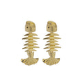 Luxury Gold Plated Alloy Fish Bone Drop Earrings Vintage Statement Big Head Fish Dangle Earrings view 5