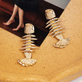 Luxury Gold Plated Alloy Fish Bone Drop Earrings Vintage Statement Big Head Fish Dangle Earrings view 3