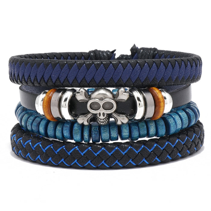 European American Fashion Handmade Braided Leather Bracelet DIY 4 Piece Set Personalized Bangle