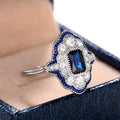 Peacock Blue Enamel Outlined Ring For Women Lace Hollow Thin Band Fashion Jewelry view 4