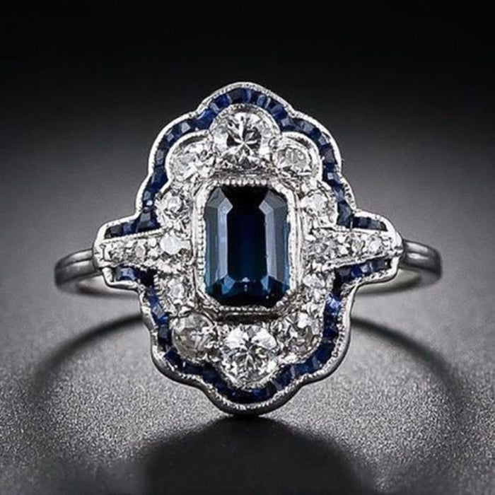 Peacock Blue Enamel Outlined Ring For Women Lace Hollow Thin Band Fashion Jewelry