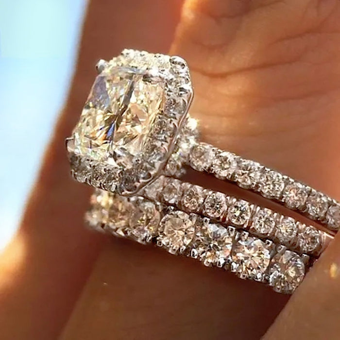 Designer Three Piece Large And Small Circle Ring Set For Women Valentine's Wedding Jewelry Gift