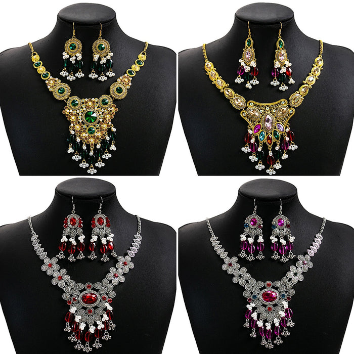 Luxury Vintage Palace Style Geometric Flower Tassel Alloy Rhinestone Crystal Pearl Drop Dangle Earrings