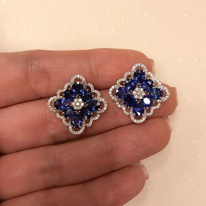 Blue Rose Flower Stud Earrings, Exaggerated Unique Design Statement Earrings For Women
