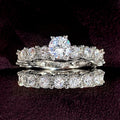 Elegant Couple Matching Rings With Large Zircon, Wedding Proposal Bridal Accessory Set view 4