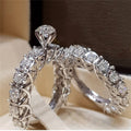 Elegant Couple Matching Rings With Large Zircon, Wedding Proposal Bridal Accessory Set view 1