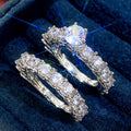 Elegant Couple Matching Rings With Large Zircon, Wedding Proposal Bridal Accessory Set view 3