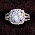 White Gold Color Simulated Diamond Couple Ring Set, Double Layer Sparkling Zircon Band Jewelry view 2