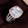 White Gold Color Simulated Diamond Couple Ring Set, Double Layer Sparkling Zircon Band Jewelry view 3