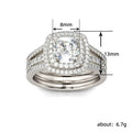 White Gold Color Simulated Diamond Couple Ring Set, Double Layer Sparkling Zircon Band Jewelry view 5