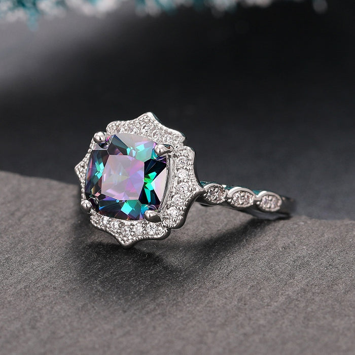 Delicate Flower Shape Ring For Women, Colorful Bridal Wedding Party Jewelry Anniversary Gift Ring