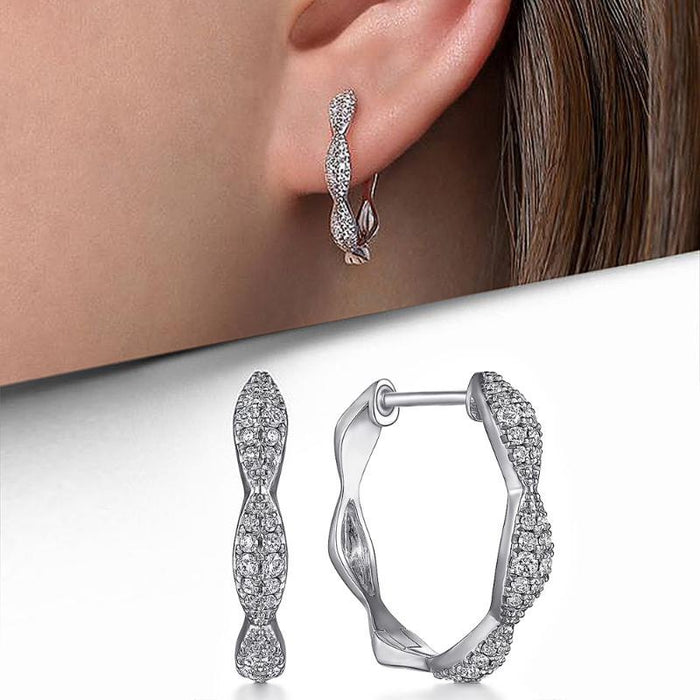 Sparkling Full Pave Zircon Hoop Earrings, Minimalist Round Commuter Ear Cuffs For Women