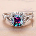 Colorful Square Women's Wedding Ring, Delicate Design Engagement Ceremony Finger Jewelry view 5
