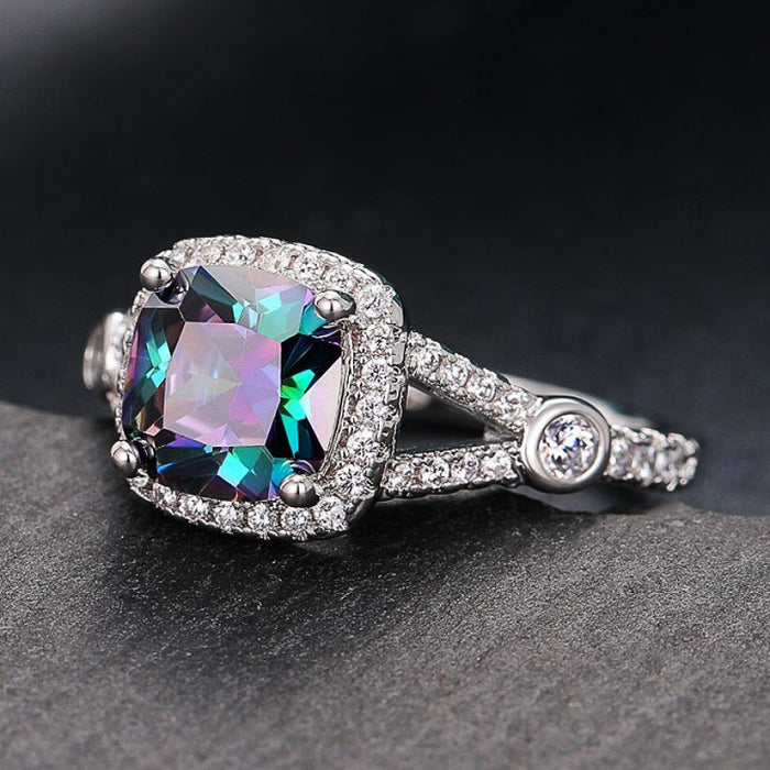 Colorful Square Women's Wedding Ring, Delicate Design Engagement Ceremony Finger Jewelry