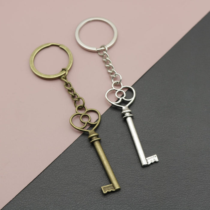 Metal Heart And Key Keychain Bag Charm Gift