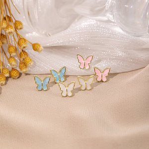 Elegant Gold Alloy Enamel Butterfly Wing Cartilage Studs, Sweet Minimal Daily Ear Bone Pin Earrings