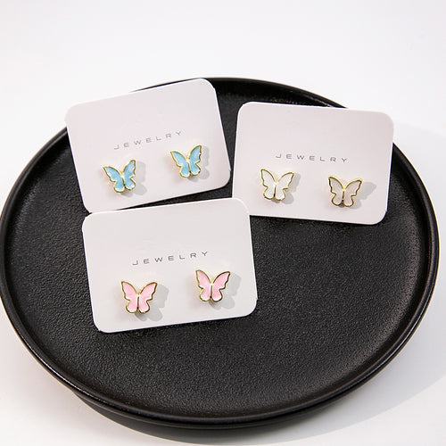 Elegant Gold Alloy Enamel Butterfly Wing Cartilage Studs, Sweet Minimal Daily Ear Bone Pin Earrings