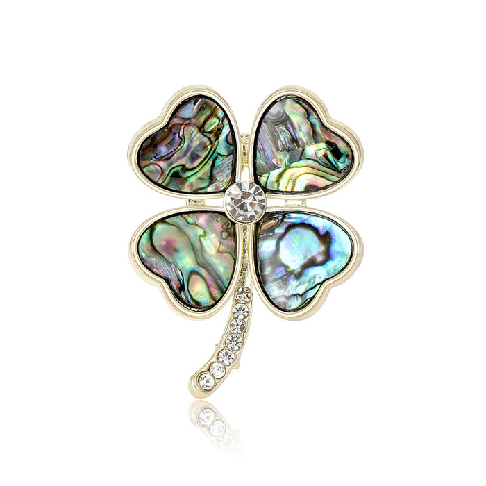 Abalone Shell Alloy Clover Brooch For Scarves And Clothing