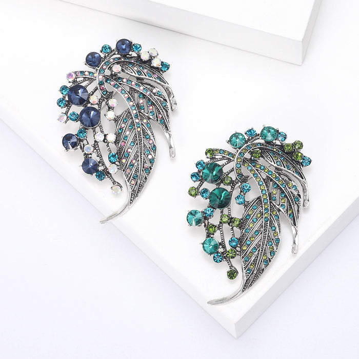 Alloy Rhinestone Leaf Brooch Pin For Coats And Suits