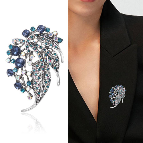Alloy Rhinestone Leaf Brooch Pin For Coats And Suits