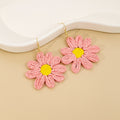 Bohemian Handmade Woven Raffia Daisy Flower Drop Earrings With Alloy Hooks Summer Beach Vacation Earrings view 3