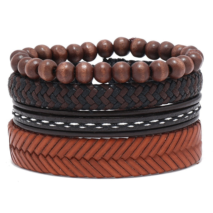 Hot Selling Vintage Multilayer Leather Bracelet DIY 4 Piece Set Handmade Braided Wristband