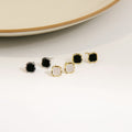 Elegant Black Enamel Geometric Square Studs With Silver Needle Minimal Luxury Alloy Women Earrings view 2