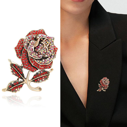 Metal Alloy Rhinestone Rose Brooch Pin For Apparel And Collar Fastening