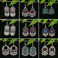 Vintage Ethnic Miao Silver Plated Alloy Earrings With Geometric Waterdrop Bell Tassel Hollow Design view 2