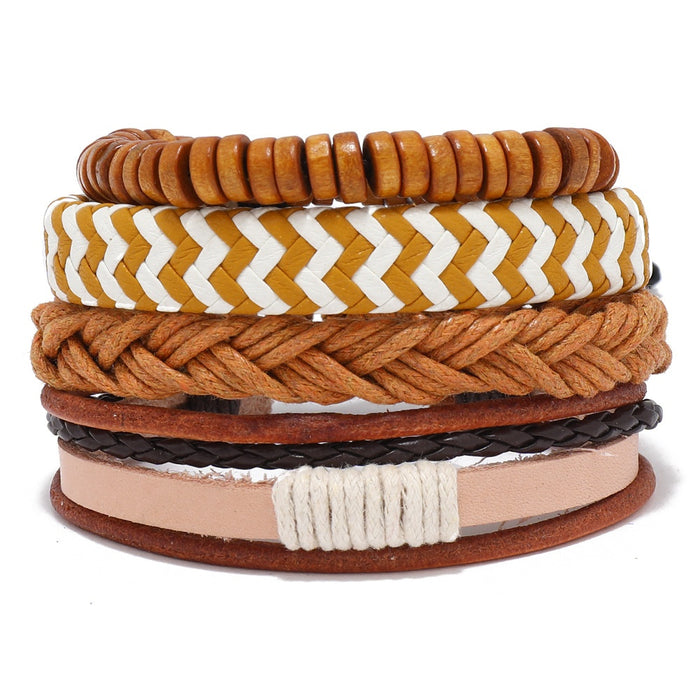 Punk Simple Handmade Braided Multilayer Leather Bracelet DIY 4 Piece Set Unisex Wrist Jewelry
