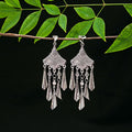 Ethnic Style Geometric Tassel Clip On Earrings, Vintage Miao Silver No Piercing Jewelry For Women view 3