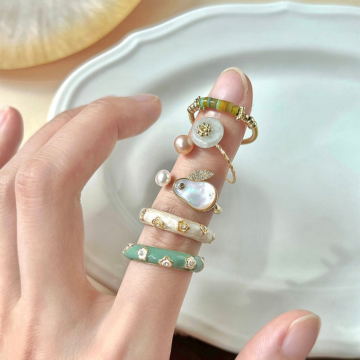 New Chinese Style Copper Rabbit Drip Oil Open Ring For Women Geometric Line Index Finger Jewelry