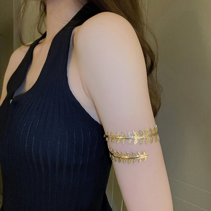 Light Luxury Alloy Leaf Branch Arm Cuff Bangle Minimalist Statement Jewelry
