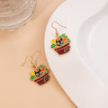Creative Cute Enamel Black Cat Potted Plant Cactus Flower Gold Alloy Dangle Hook Earrings view 3